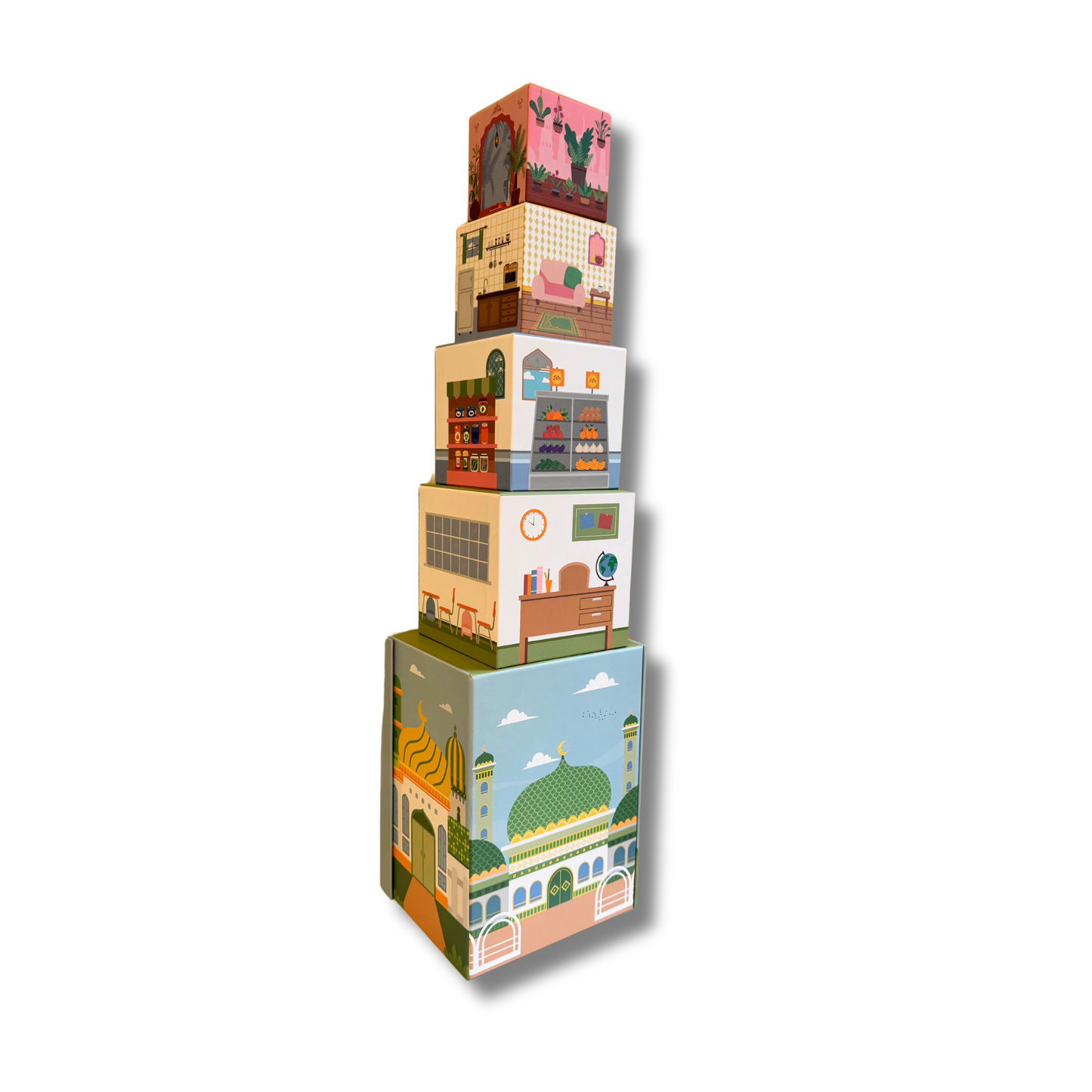 Stacking Houses (Set of 5 Houses and 3 Hardwood Characters)