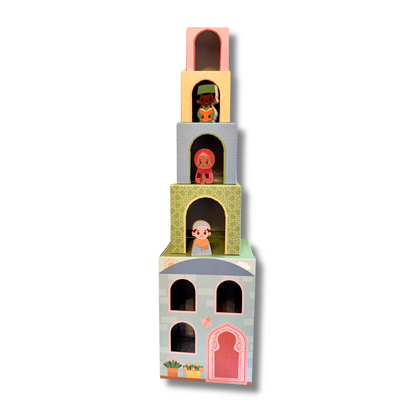 Stacking Houses (Set of 5 Houses and 3 Hardwood Characters)