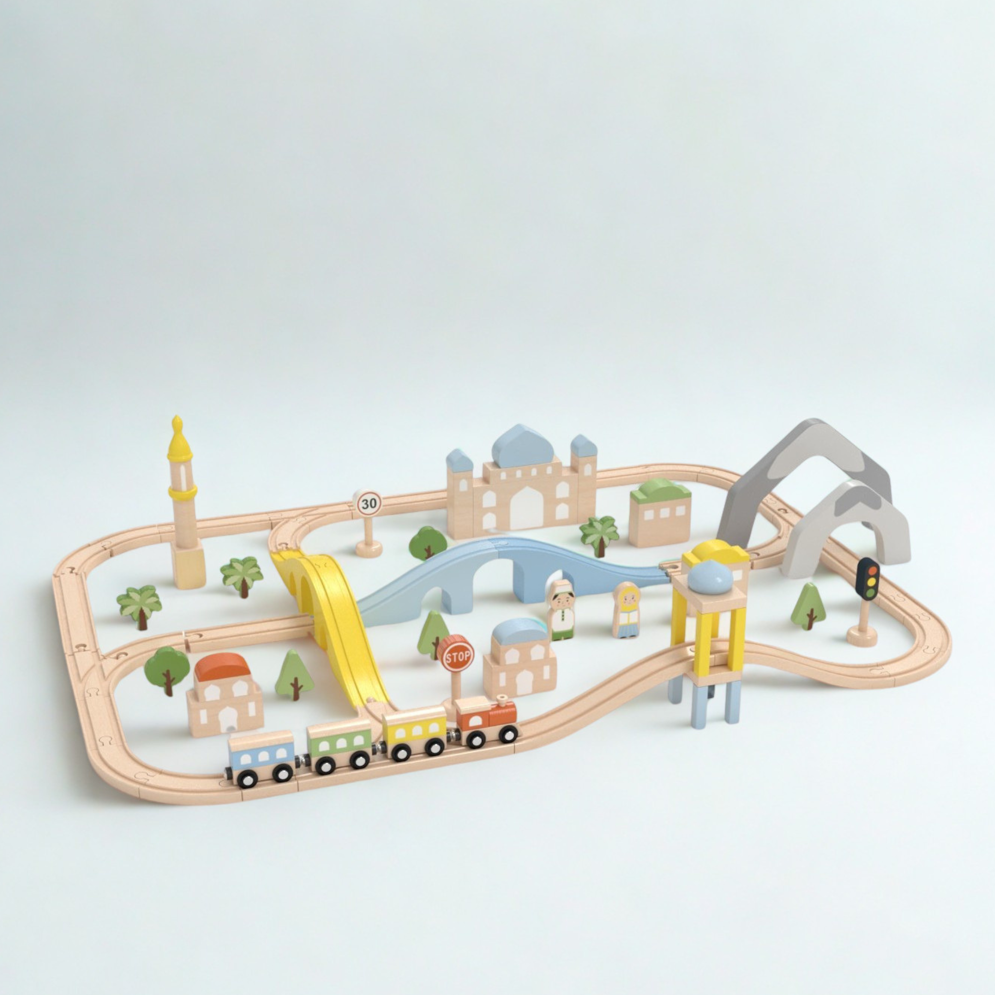 All Aboard! The Little Muslim Town Wooden Train Set