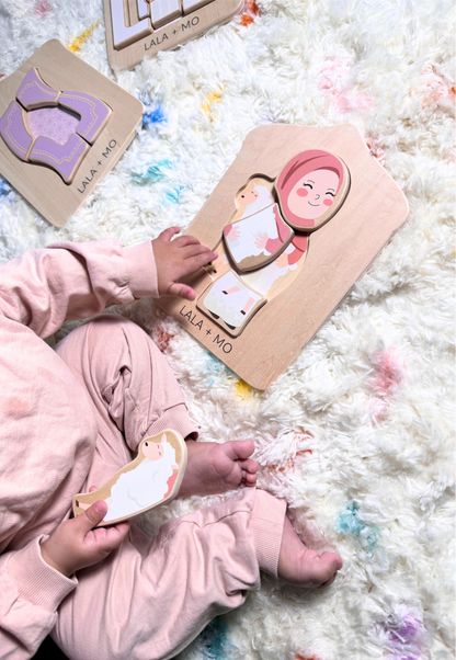 Muslim Kids wooden puzzle set Muslim girl, Muslim boy, Prayer Rug, and Masjid/Mosque